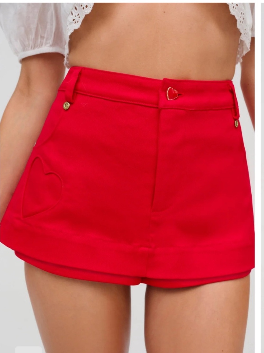 For Love & Lemons Women’s Lipstick Denim Mini Skort in Red Size Medium